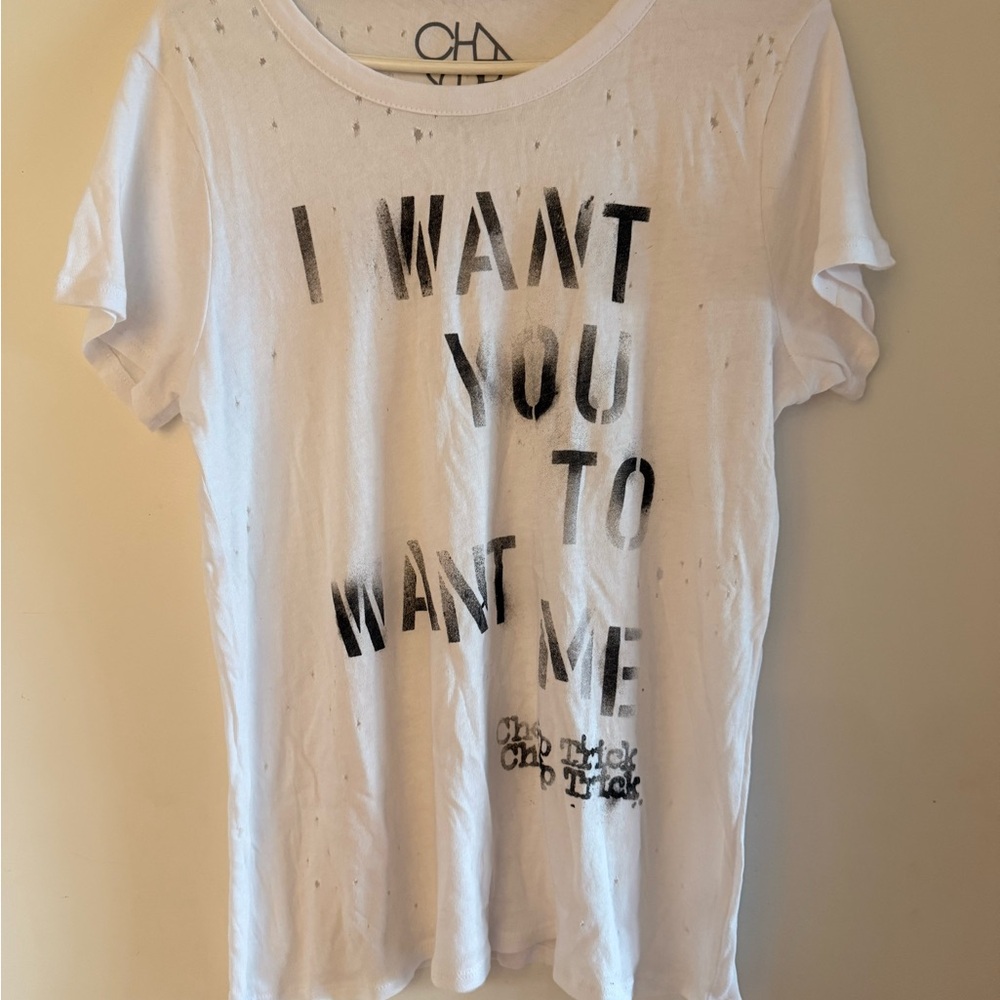 White Graphic T-Shirt with Black Text